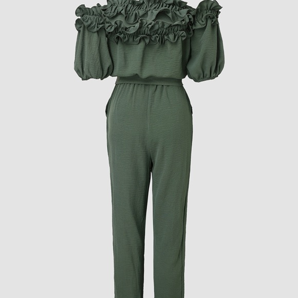 Chic Olive Off-Shoulder Jumpsuit - Picture 4 of 5